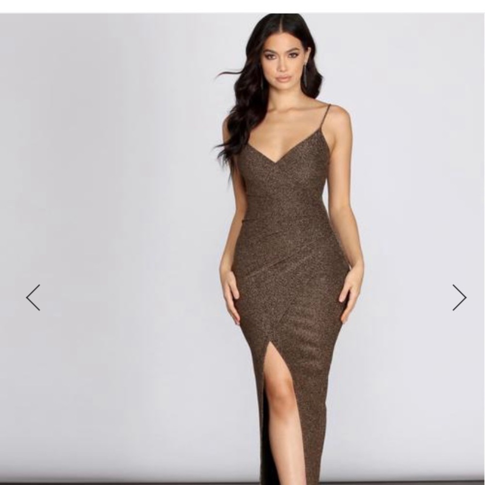 Bronze gold brown floor length prom dress M